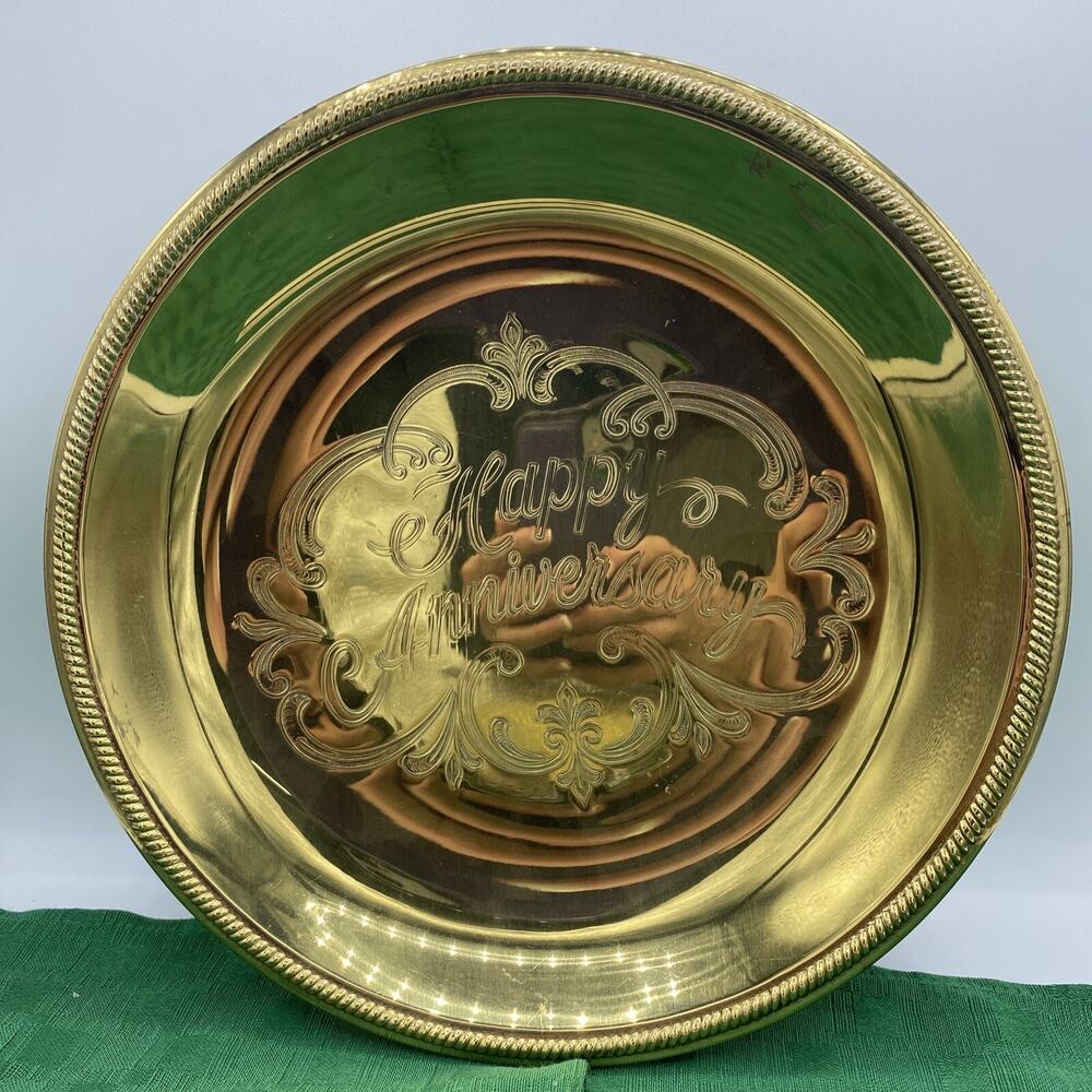 Vintage Brass 10" "Happy Anniversary Plate"